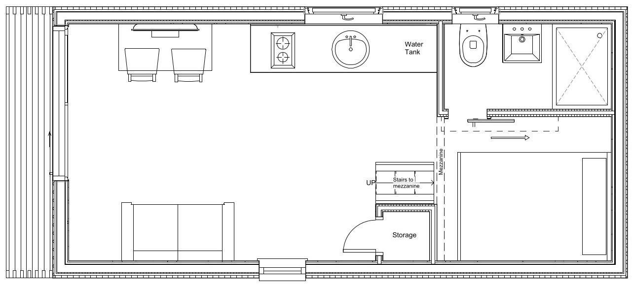 Lodge 8m x 3.5 x 4m Mezzanine-Ground Floor Plan